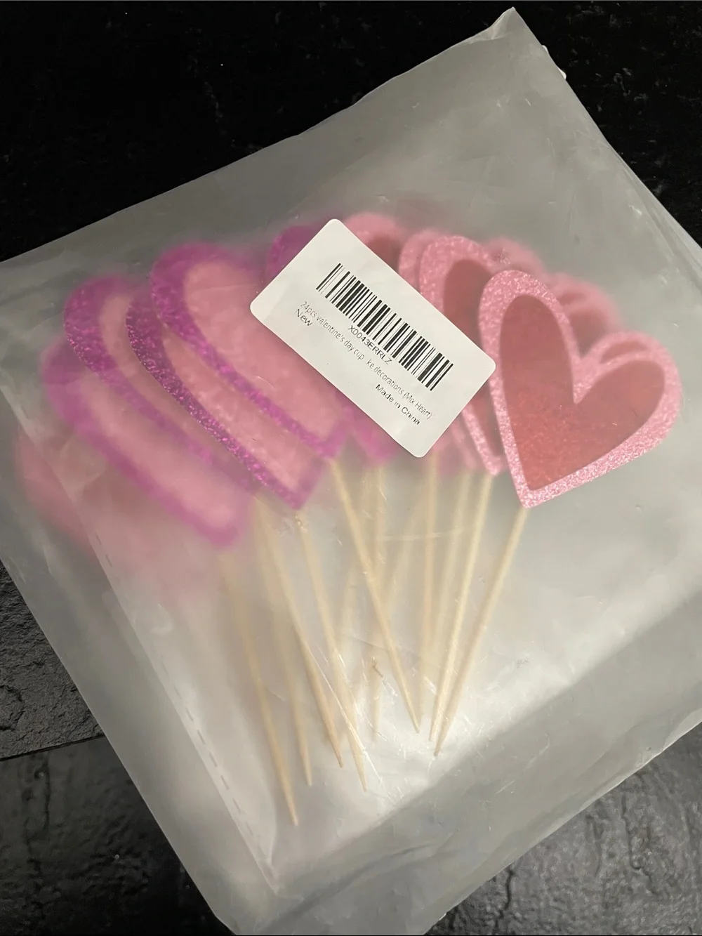 Glitter Heart Cake Toppers - Pink & Red Party Picks 24 pc